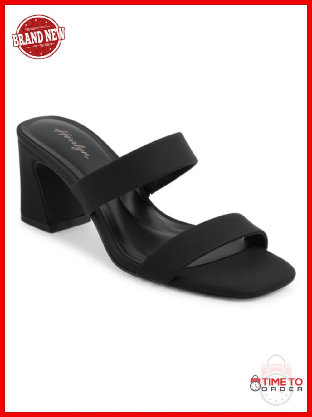 Herrlyn Two Strap Heeled Sandals Square Toe Block Heel Slip On